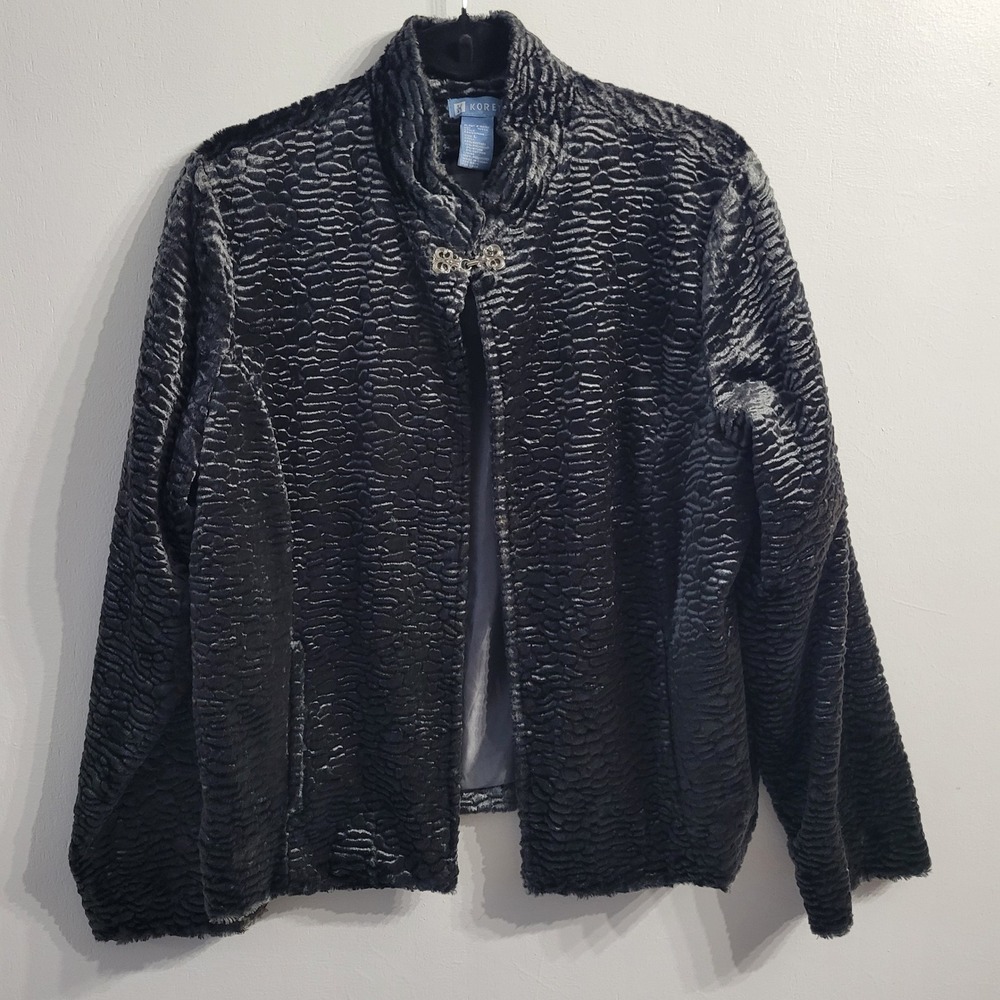 Koret Faux Persian Lamb Jacket Women Large Black Ornate Clasp KB691146M